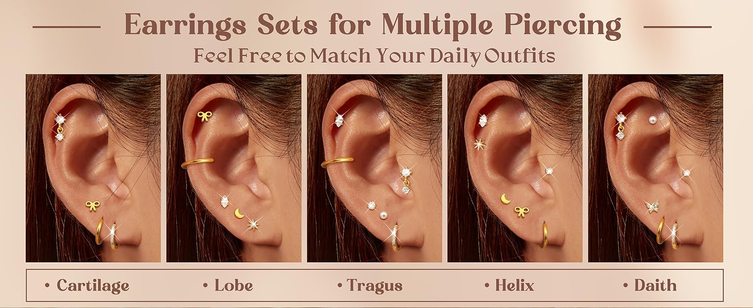 15 Pairs Flat Back Earrings, Hypoallergenic Stainless Steel Stud Hoop Earrings, Casual Jewelry for Women and Girls