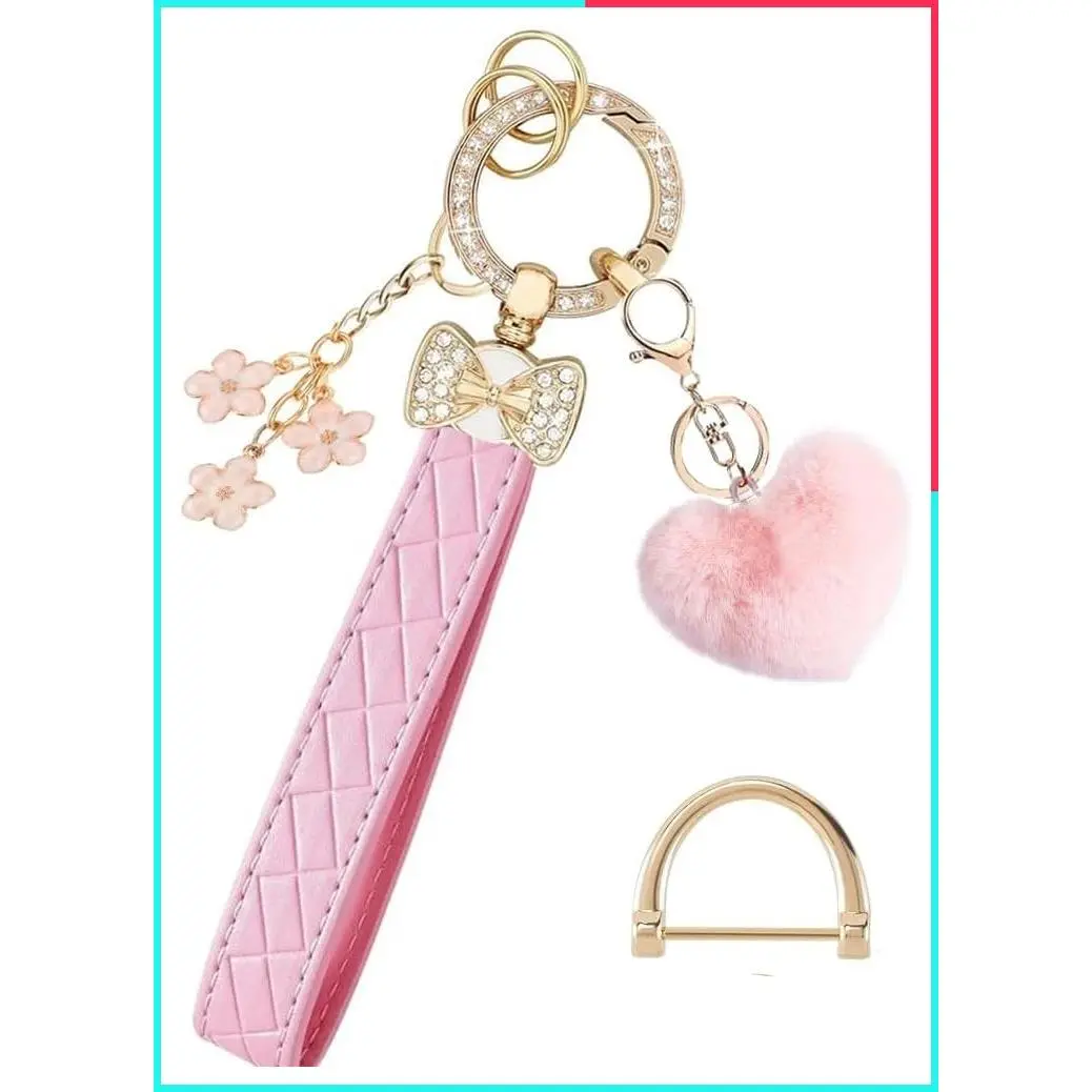 Women's Wristlet Keychain Bracelet Lanyard for Keys with Bow, Flower, Heart Charms