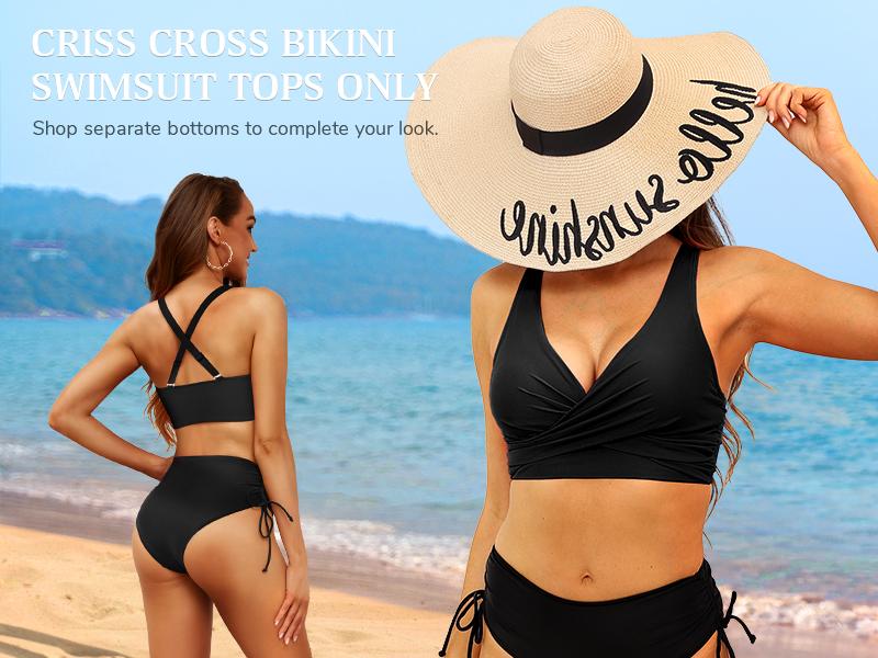 Hilor Women's Underwire Bikini Tops Push Up Criss Cross Swim Top Swimsuit Sexy V Neck Bikini Bathing Suit Top Only#outdoorfun