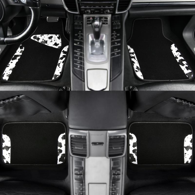 CAR PASS Waterproof Universal Fit Car Floor Mats, Cow Print Car Mats Fit for SUV,Vans,sedans, Trucks,Heel Backing,Cute Women Girly Funny Black White