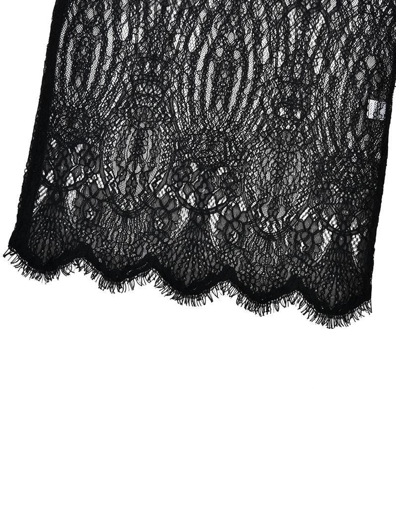 Women's Lace Patchwork Slim Fit Dress Set, Long Shawl Design, Perfect for Parties & Events, Elegant Plain Style