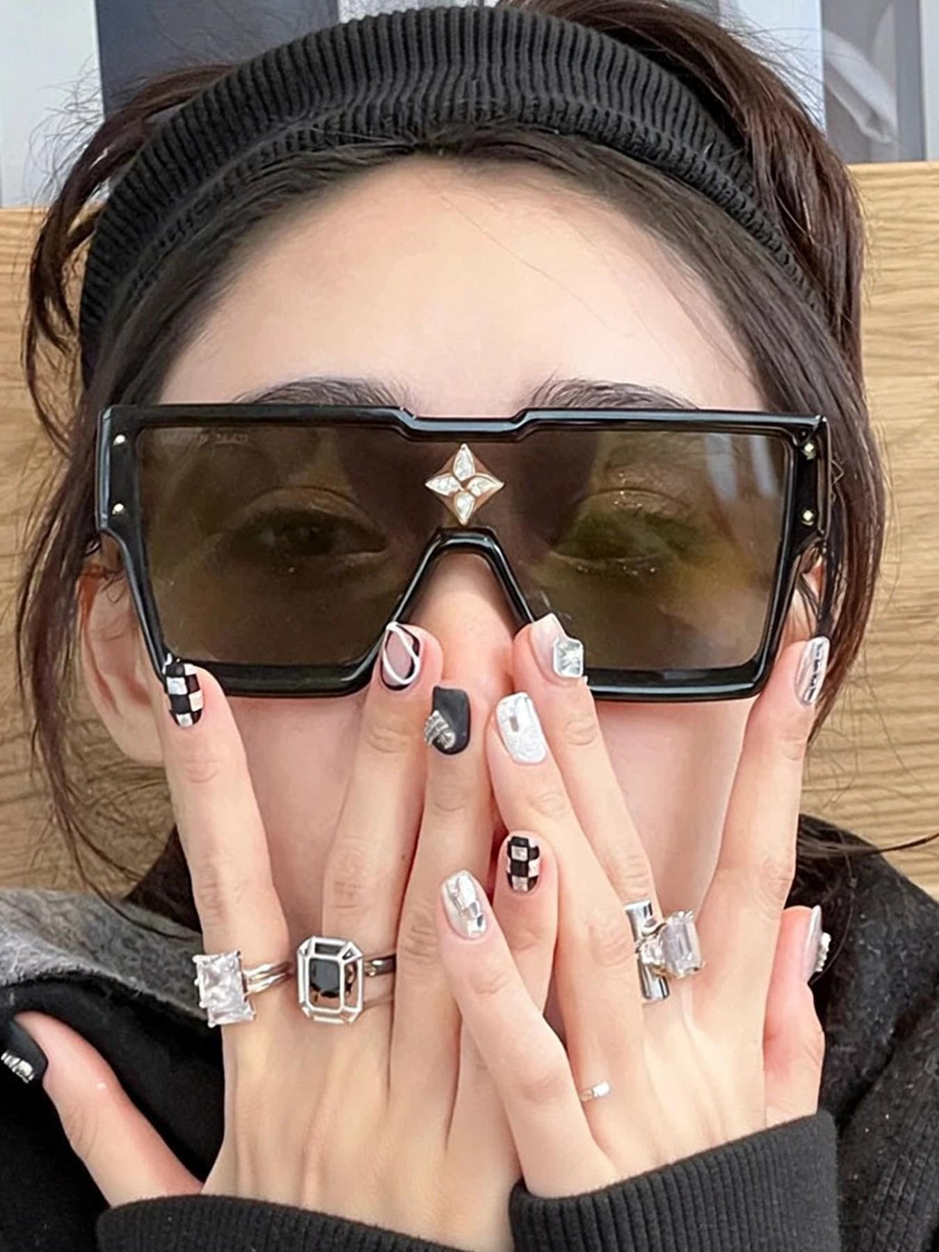 1 Piece Millionaire Square Large Frame Sunglasses, Fashionable And Personalized Diamond-Encrusted Sunglasses, Suitable For Holiday Gifts