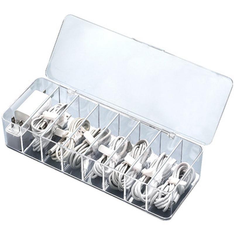 Multifunctional Headset Data Charging Line Cable Storage Box Transparent Plastic Data Line Storage Container for Desk Stationery Cable Organizer