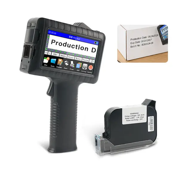 Smart Inkjet Printer Handheld Support 26 Languages, Industrial Portable Inkjet Coder for Manufacturing Logistics Pharma