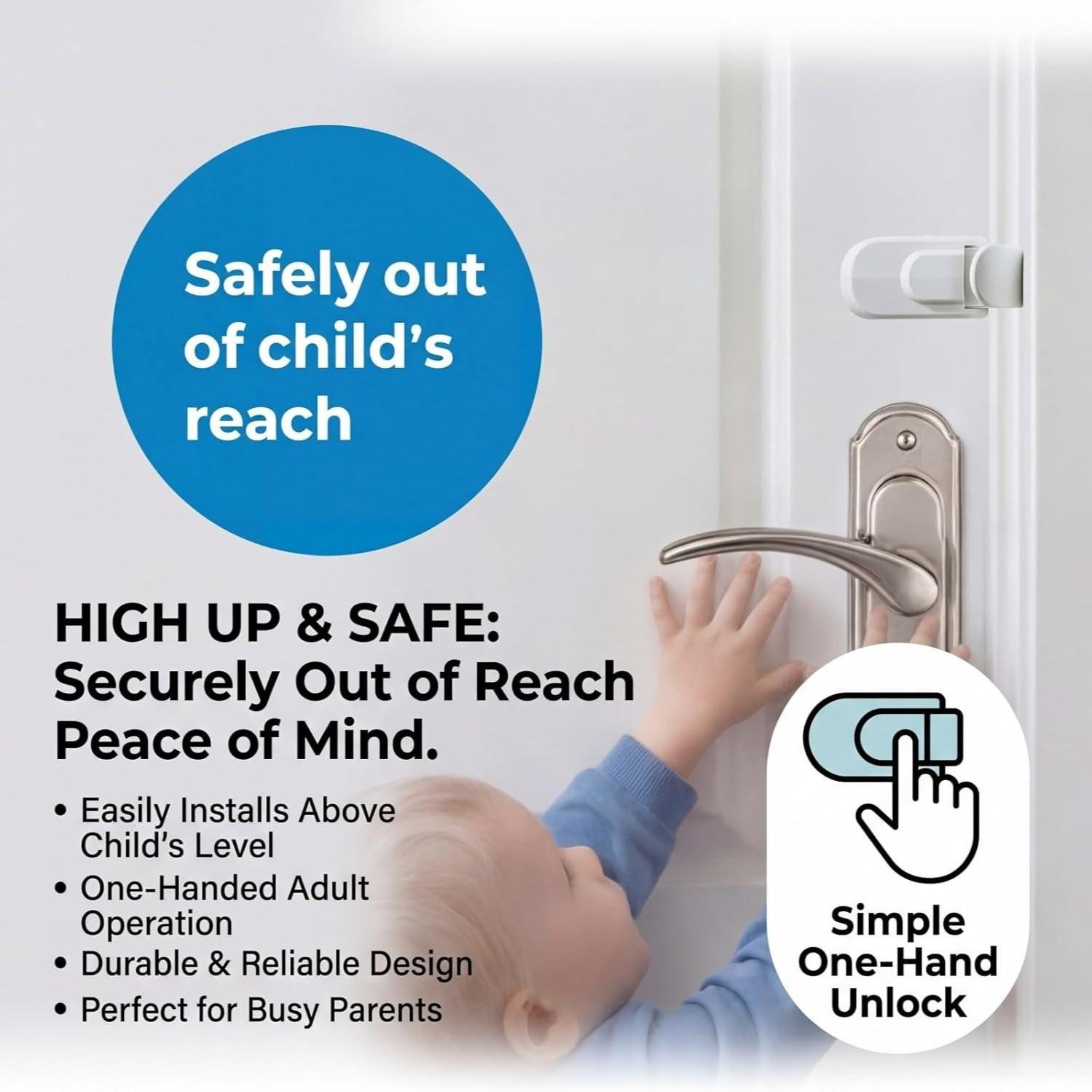 Child Proof Door Lock, Snap-On Door Knob Safety Lock & Door Handle Child Lock, No Tools Required, Fits Knobs & Levers for Baby Toddler Home Safety