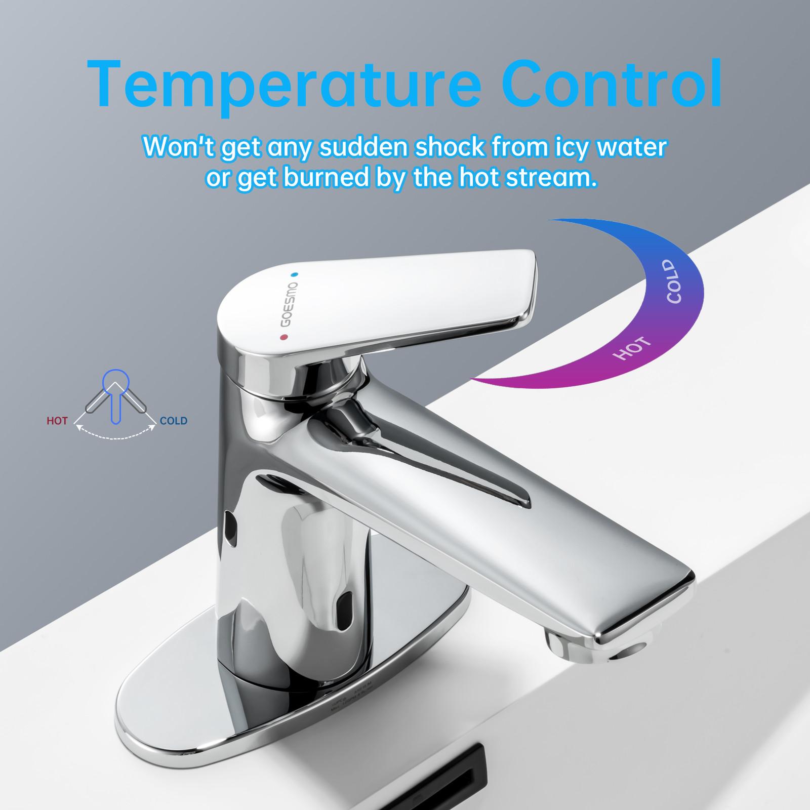 Bathroom Faucet with Soap Dispenser, Adjustable Hot & Cold Water Temperature, Short & Long Sensor Modes, Touchless Automatic Basin Sensor Faucet