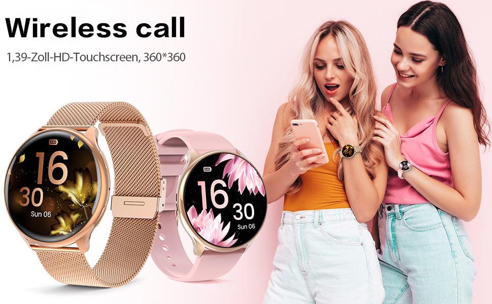 Women's Smartwatch with Call Function, Amoled Display, Heart Rate Monitor, Sleep Tracking, Calorie Counter, Waterproof IP68, Fits iOS & Android, Fitness Smart Watches