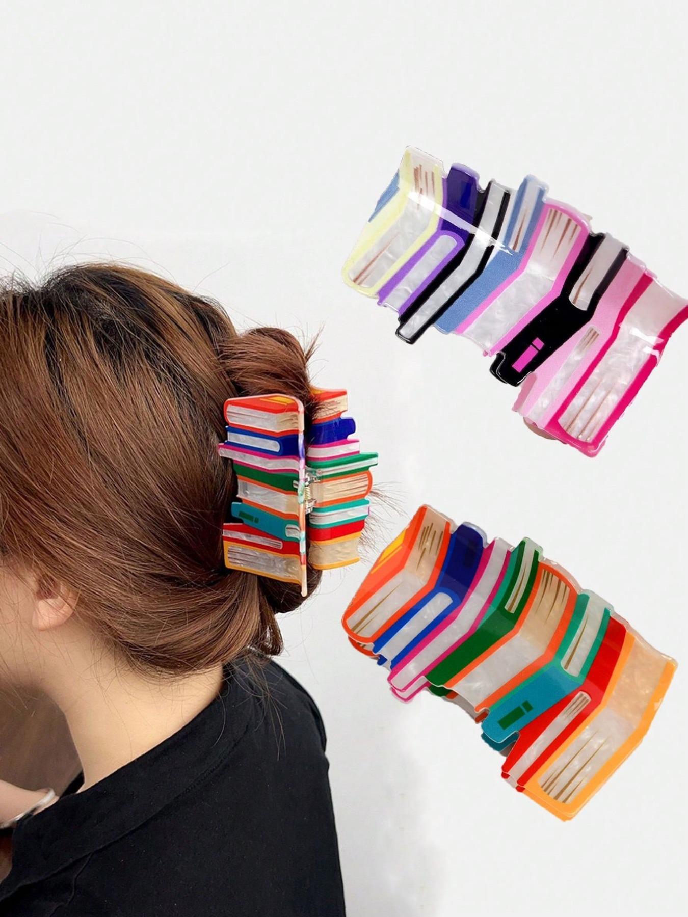 Colorblock Book Design Hair Claw, Creative Book Design Hair Accessories for Women & Girls, Cute Lovely Hairwear for Daily Used