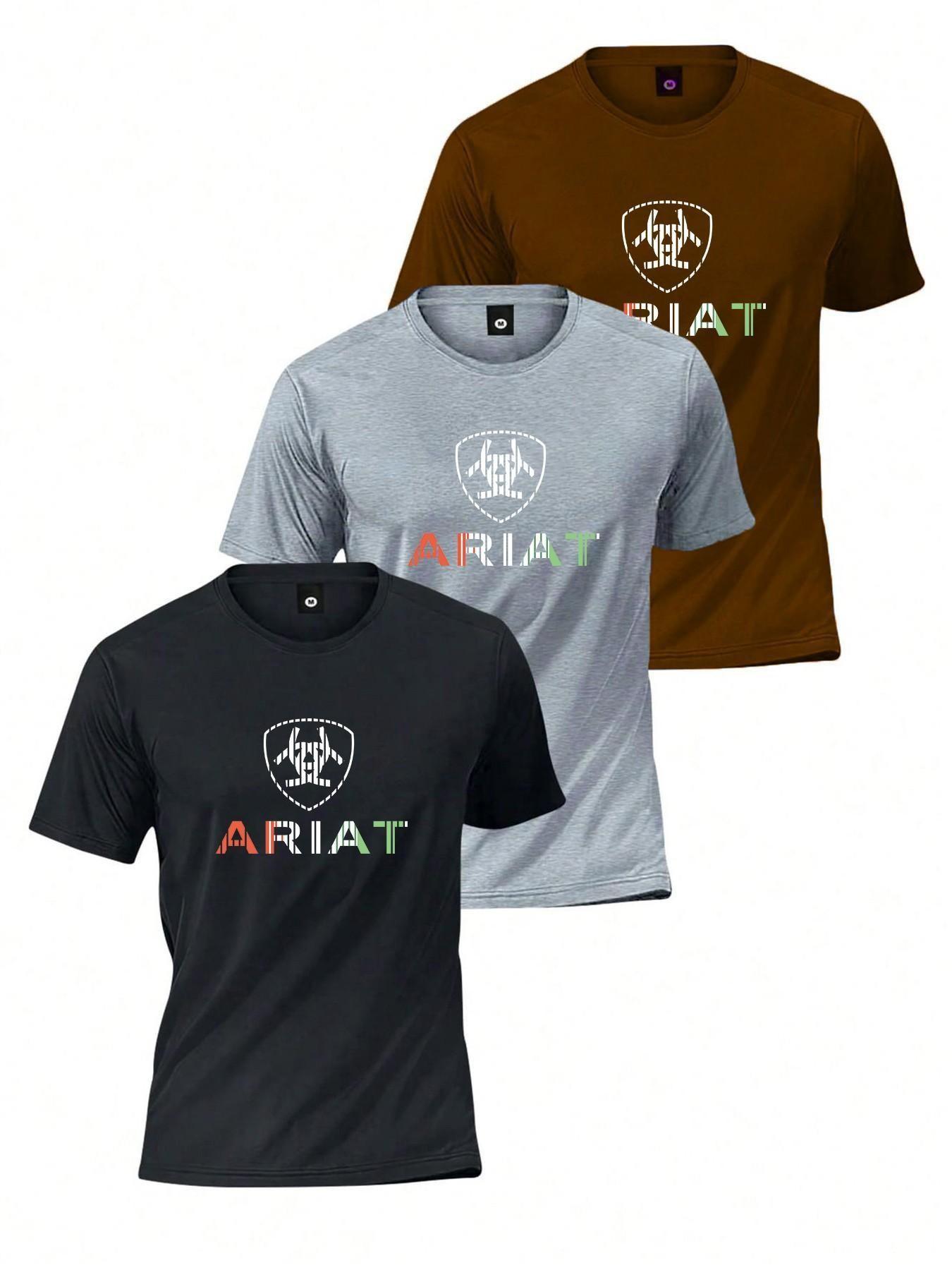 2026 Summer New Ariat Letter Print Men's Tops Quick-Dry T-Shirt, Ice Silk Breathable Loose Fit, American Casual Versatile Half Sleeve, Multiple Colors Available