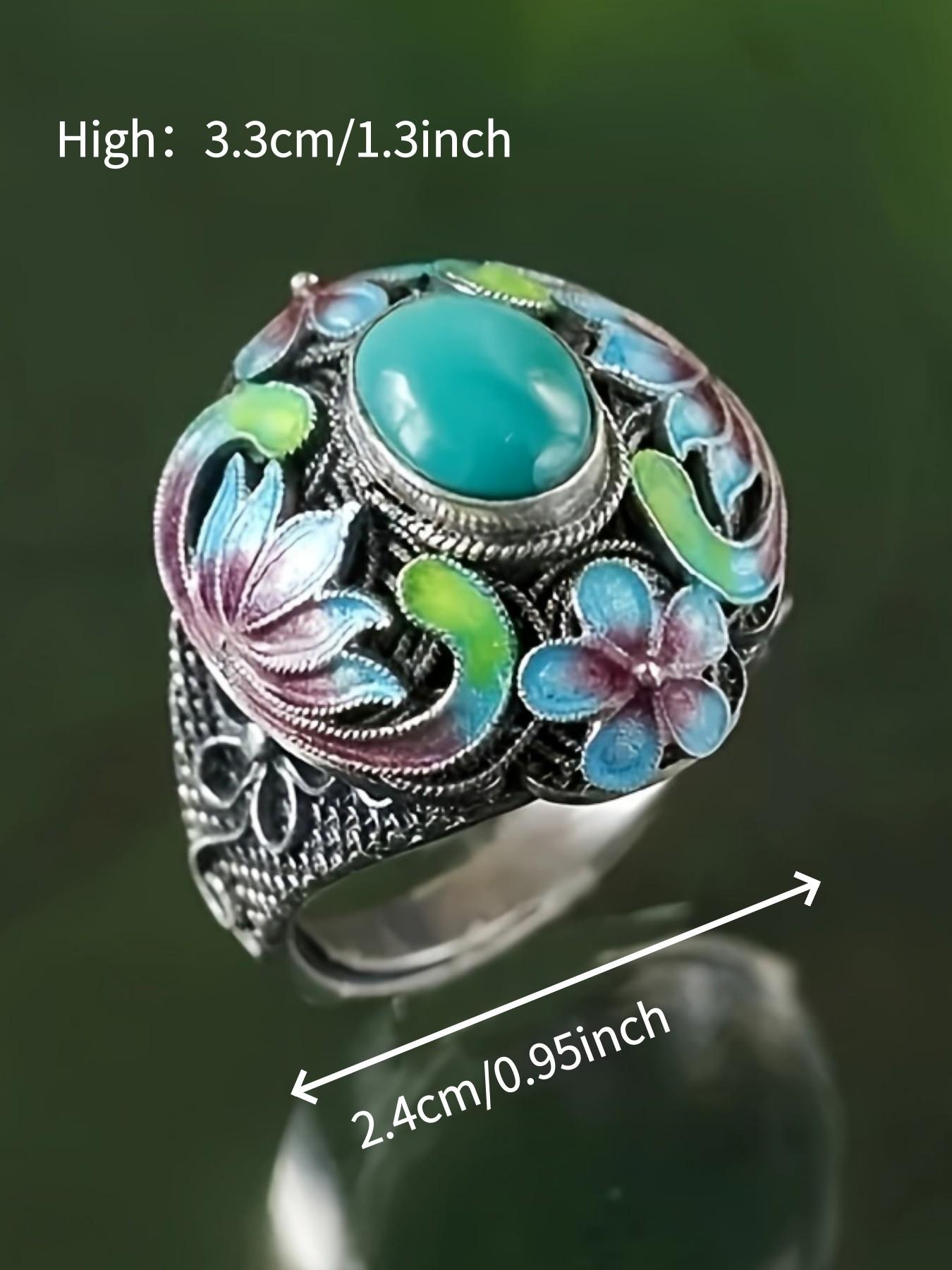 Women's Vintage Elegant Floral Texture Turquoise Ring, Wedding Engagement Party Jewelry Gift, 1pcs Fashion Accessory