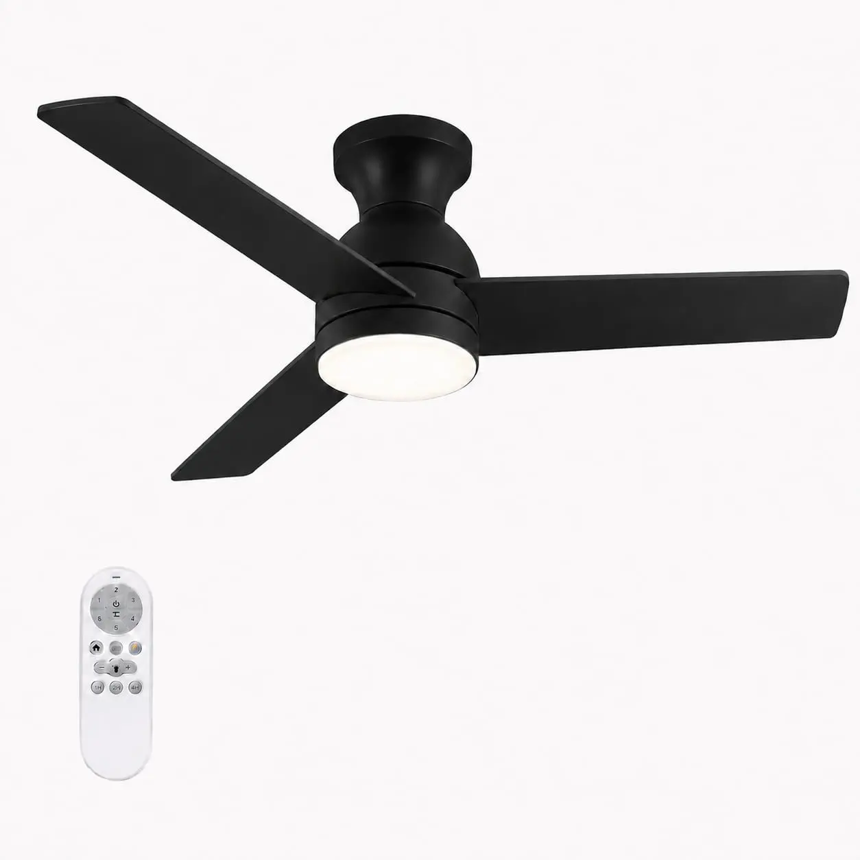 Modern 42-Inch Low-Profile LED Ceiling Fan with Light – Black & White Finish, Flush Mount for Indoor/Outdoor Use