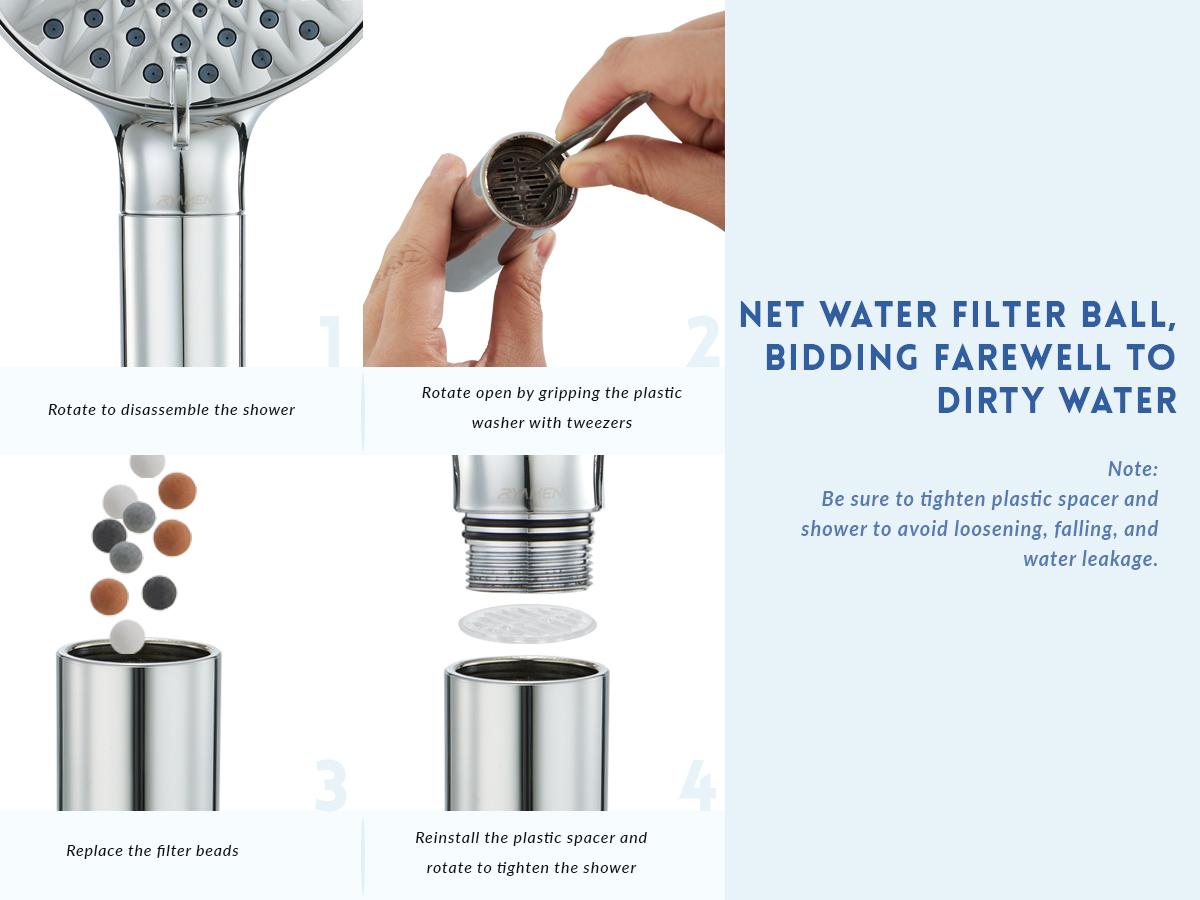 Ryamen Filtered Shower Head with Handheld，High Pressure 9 Spray Mode Showerhead with Hose,Bracket and Minerals Stones Replacement Filters for Hard Water,Anti-clog & Powerful to Clean, Rdrm9040MB