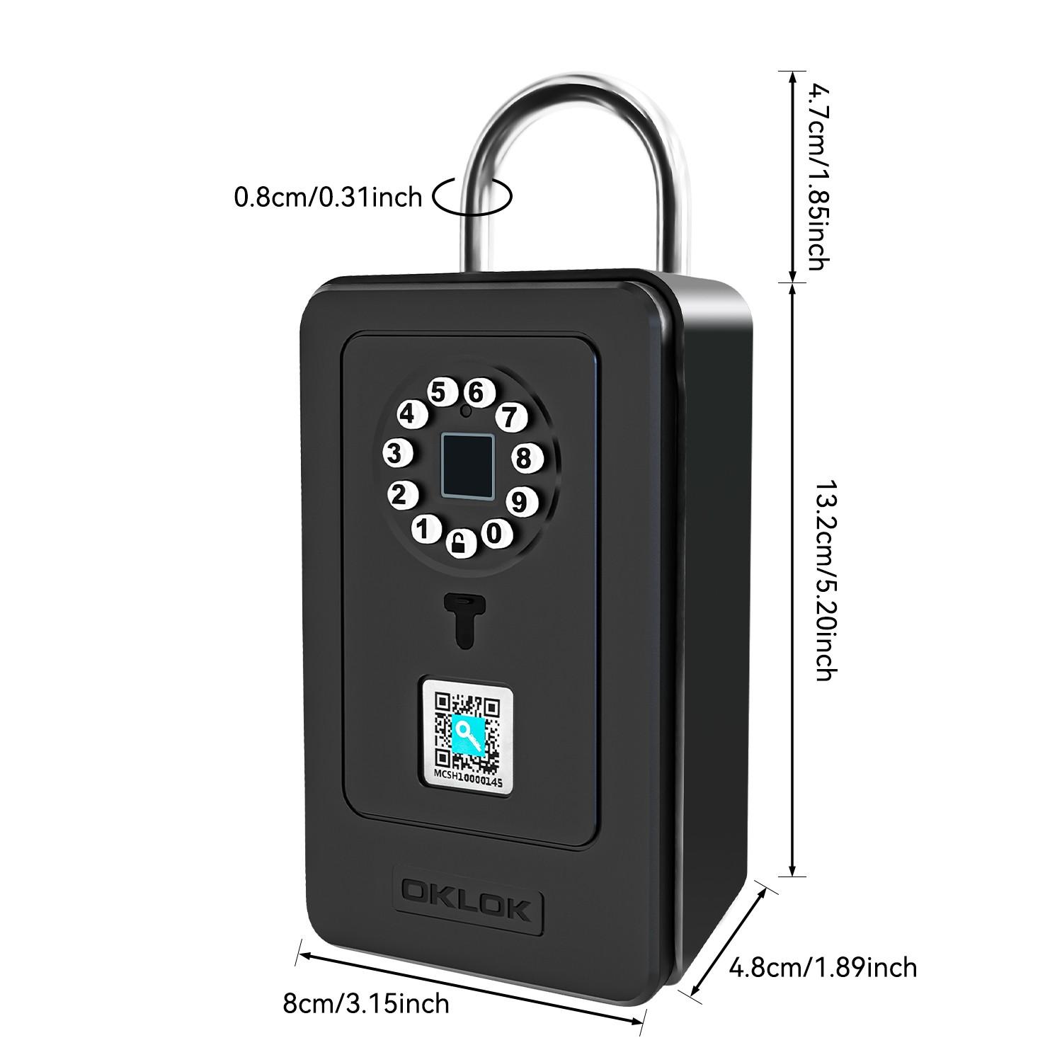 OKLOK New Smart Lock Boxes, Fingerprint Key Box, Bluetooth-compatible Key Box with APP Control & Passcode, Waterproof Wall Mounted & Door Hanging