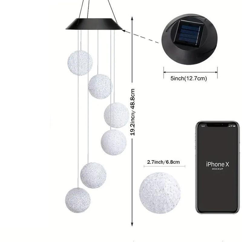 Outdoor Solar Hanging Decorative Garden Lights, Modern outdoor lighting, 6 LED Bround Ball Design Lights, Smart Light Sense, Color Changing Lights for: Patio, Party, Yard, Home Decorations, Valentine's Day Gift, Patio Lighting