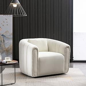 [TikTokShopBlackFriday]EBELLO Spring Velvet Swivel Accent Chair - Beige Decorative Rotating Chair for Living Room, Cozy Reading Nook & Boho Home Decor, Soft Padded Seat