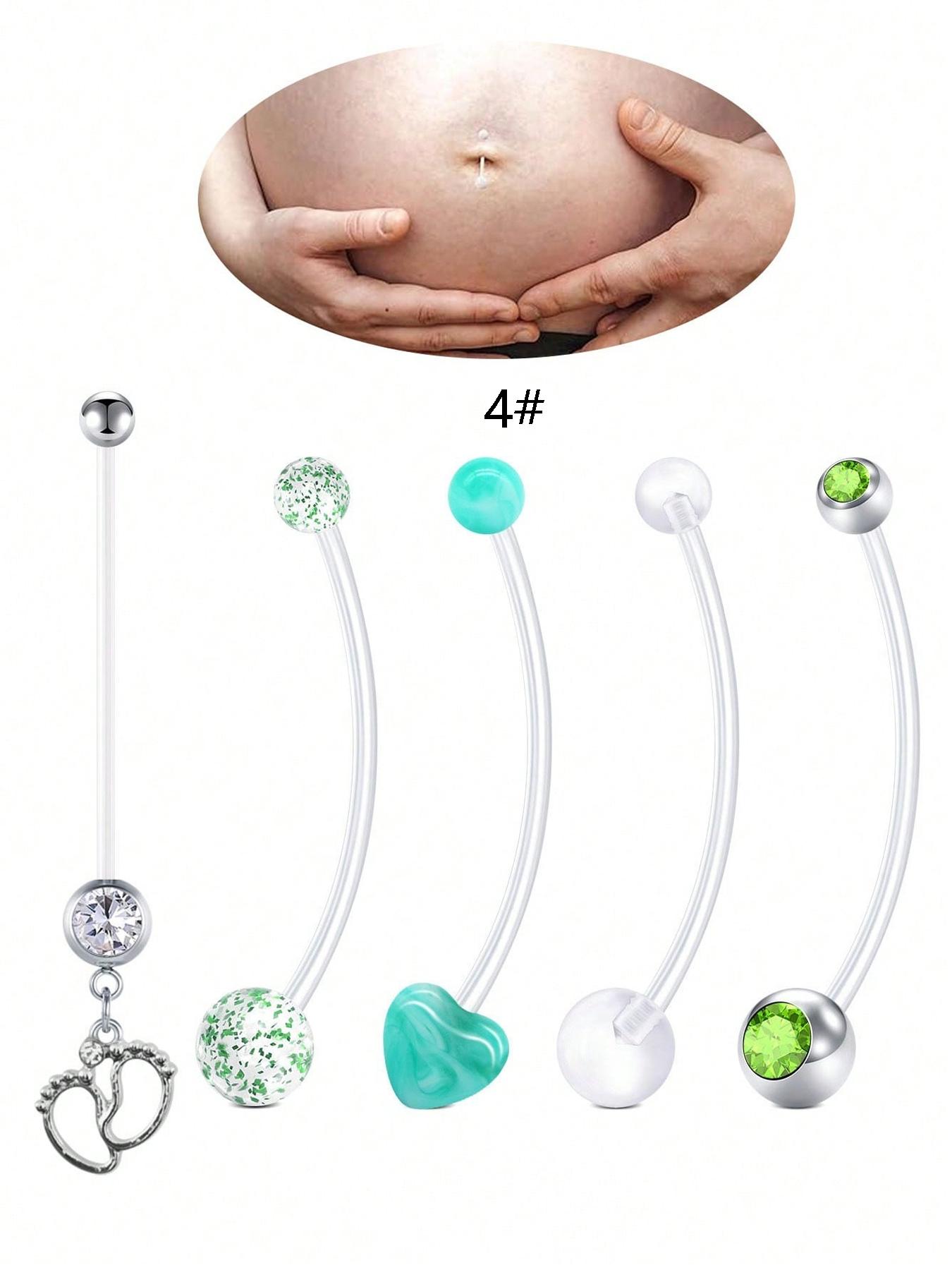 5pcs 14G Pregnancy Belly Button Ring Mix Style Flexible Clear Acrylic Pregnancy Navel Piercing Retainer Maternity Bioplast Long Belly Dangle Button Ring Retainer For Woman 25-38mm Belly Hoops