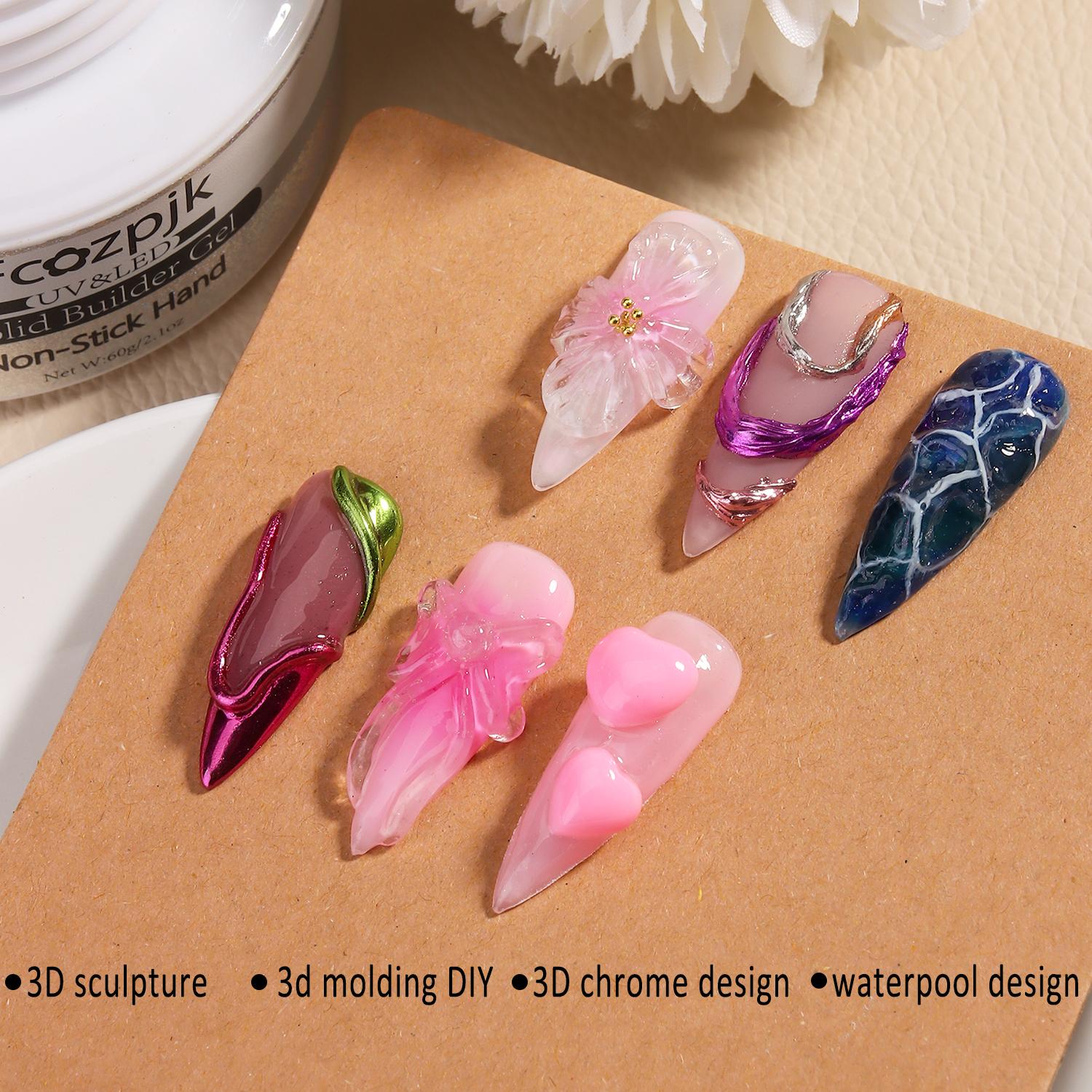 Fcozpjk 30g Solid Builder Gel For Nails and 15g Liner Gel Polish Clear Non-sticky Hard Gel for Nail with Silicone Carving Pen 3D Sculpting Gel Building Gel Nail Extension Gel Nail Salon Supplies