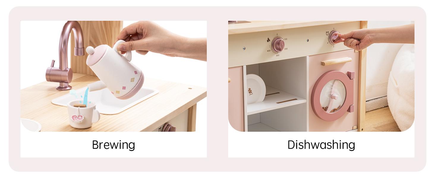 Robud Wooden Kitchen for Kids Play Kitchen Toy Kitchen Set with Realistic Features, Includes Plenty of Play Features, Ages 3+