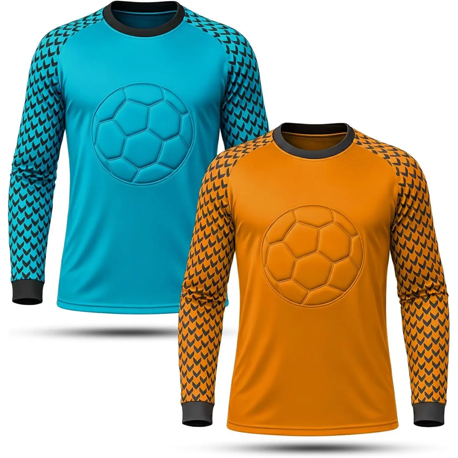 Pack of 2 Soccer Goalie Shirt, Padded Goalkeeper Jersey, Polyester, Long Sleeve, Regular Fit, Youth and Adult Sizes