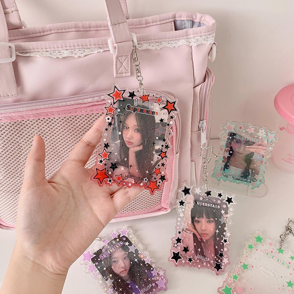 INS Style Star Photo Card Holder Photocard Case Instant Camera Photo Frame Keychain Backpack Pendant 3inch Idol Photo Holder