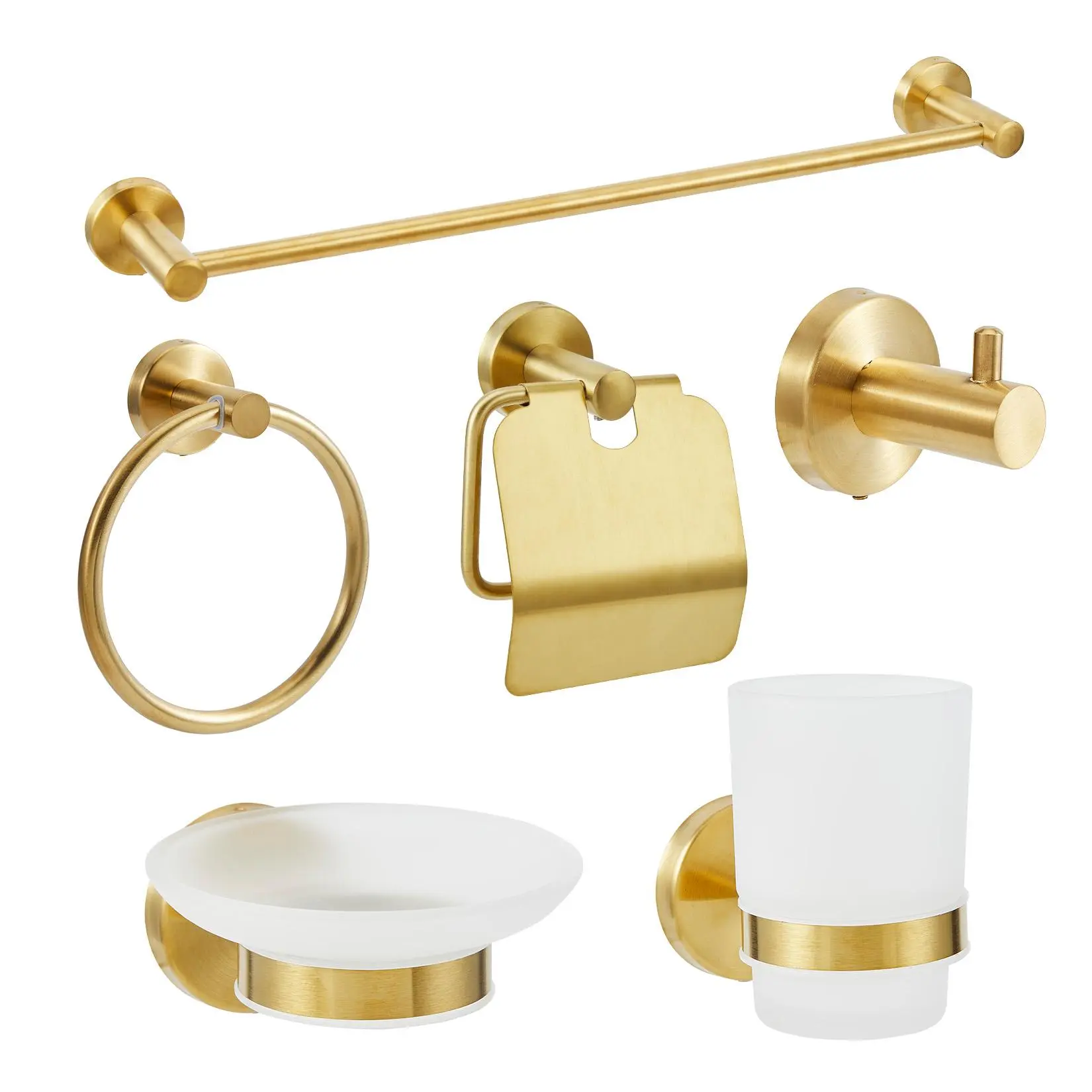 Modern 6-Piece Stainless Steel Wall-Mounted Bathroom Hardware Set - Multi-Pieces Bathroom Accessories Including Towel Bar, Towel Ring, Toilet Paper Holder, Robe Hook, Cup, Soap Dish