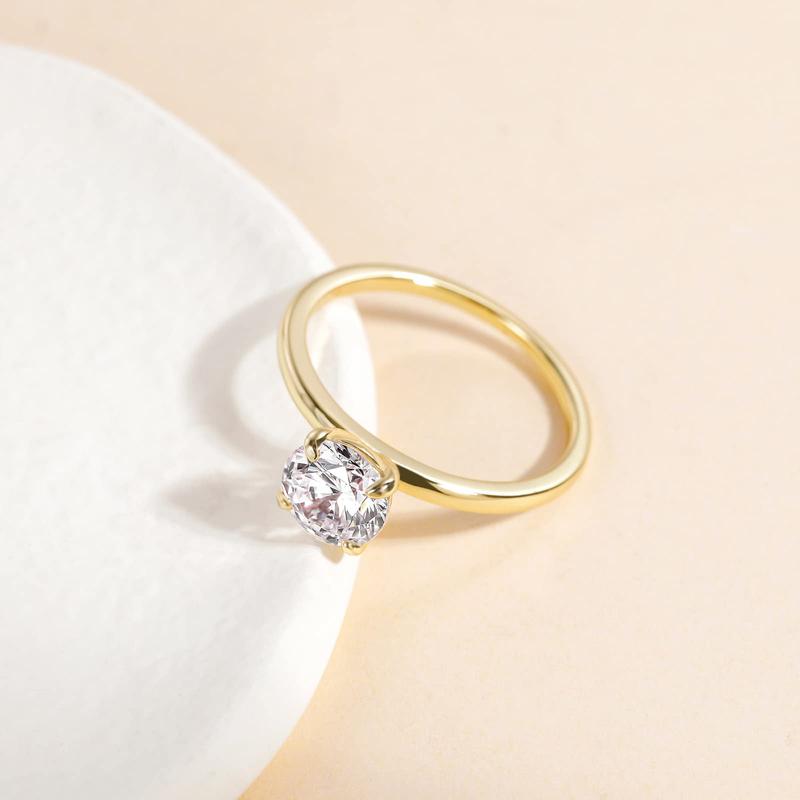 EAMTI 1.5CT 925 Sterling Silver Engagement Rings Round Cut Solitaire Cubic Zirconia CZ Wedding Promise Rings for Her Wedding Bands for Women