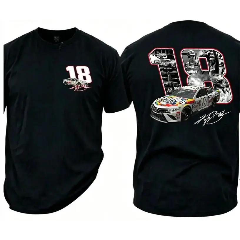 [Sale Up To 50%] Unisex Men's Kyle Busch 18 Tribute T-Shirt, Relaxed Fit NASCAR Legend Memorial Tee, Vintage Graphic Heavyweight 100% Cotton, Kyle Busch 18 Ver 2 Tribute Nascar Legend Memorial Tee, Top, Fabric, Double-Stitched, Nascar Print