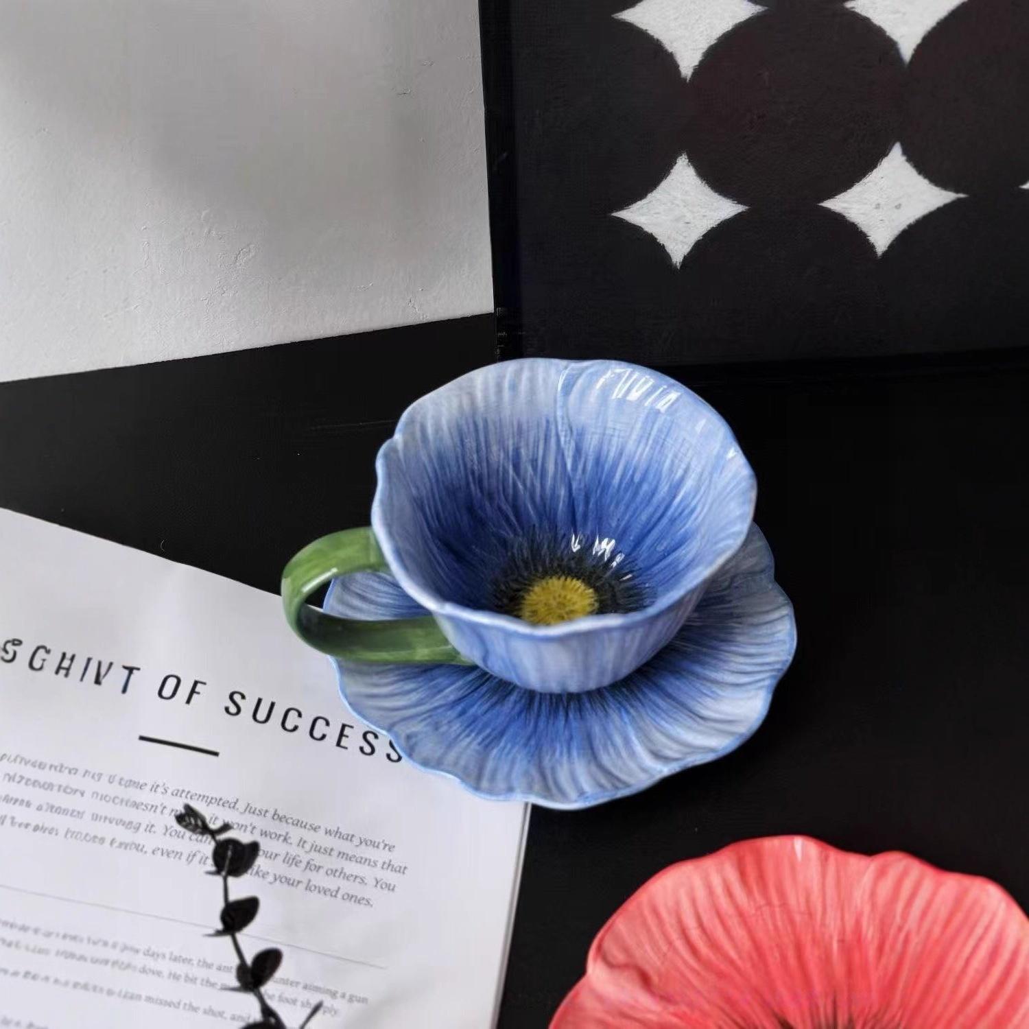 Elegant Coffee Cup Set for Women, Unique Design Ceramic Espresso Cups & Saucers, Perfect Gift for Afternoon Tea, Ceramic Matcha Set