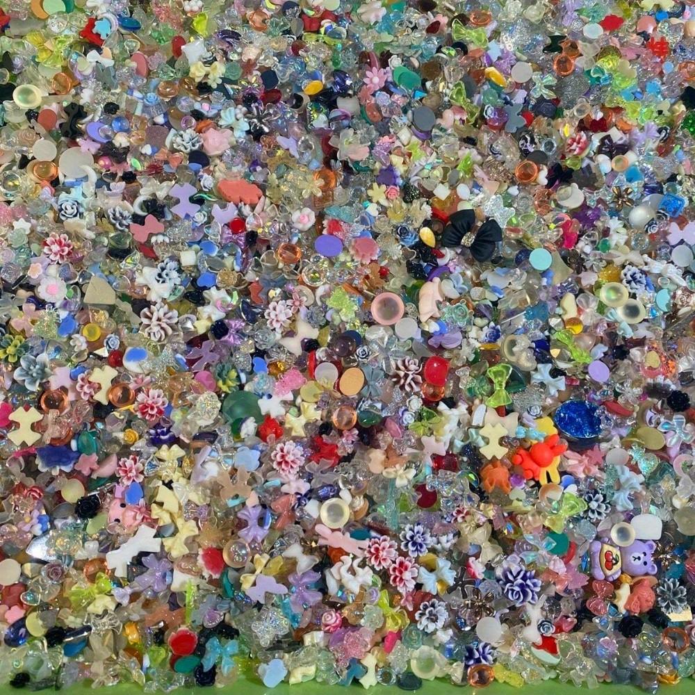 500-600pcs 3D Resin Nail Art Decorations, Mixed Colors Heart Flower Bow Flat Bottom Rhinestones, DIY Jewelry Accessories
