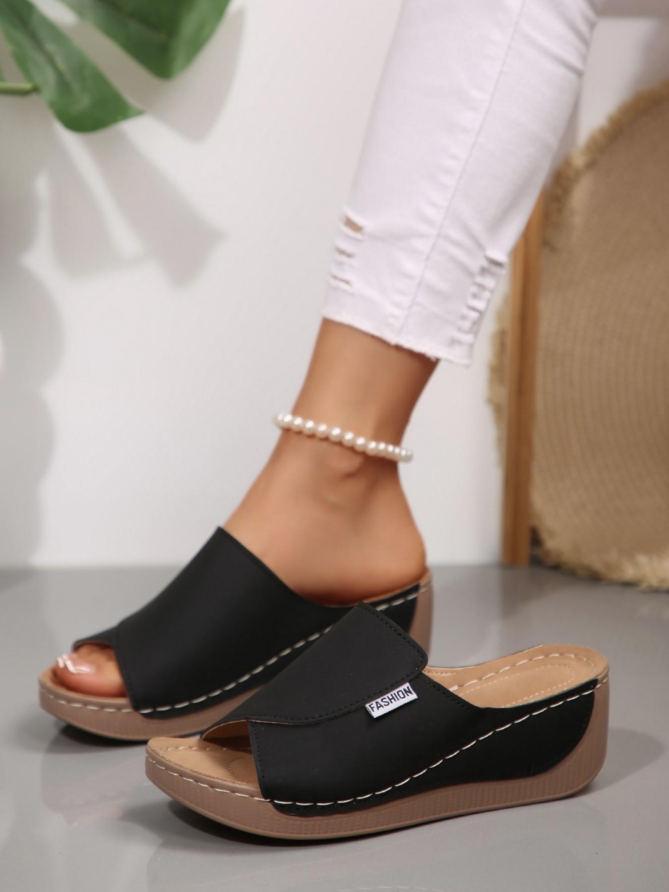 Summer New Women's Comfortable Soft-Sole Fashionable Casual All Match Sandals, Versatile Thick-Sole Solid-Pattern Beach Shoes for Outdoor Wear