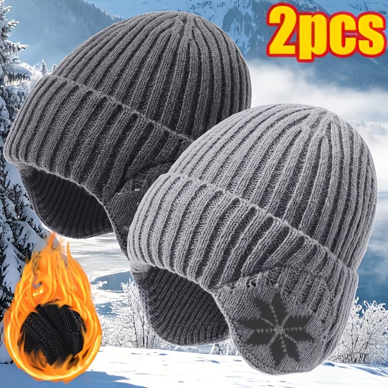 2-Pack Autumn Winter Maple Leaf Knit Beanie Ear Protection Thermal Slouchy Skull Cap Windproof Outdoor Skiing Hiking Hat for Men Women tiktokshopbacktoschool