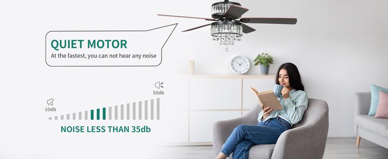 Yitahome Chandelier Ceiling Fan with Remote, 52 Inch Fandelier Fan Light, Indoor Fan Ceiling with 3 Speed, Silent Reversible Motor, Dual-Sided 5 Blades, Timer, Balance Kit - Black