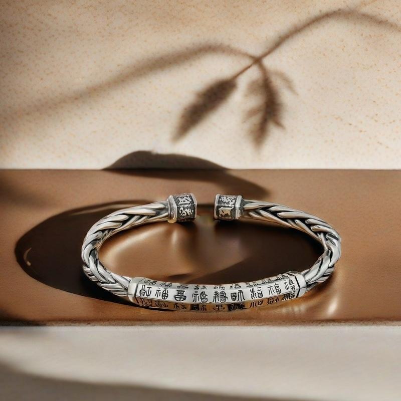 Solid Silver s925 Bangle Sterling Silver bangle Men's open bangle can be freely adjusted size send boyfriend send Dad birthday holiday gift Silver weight 34g /1.19 oz