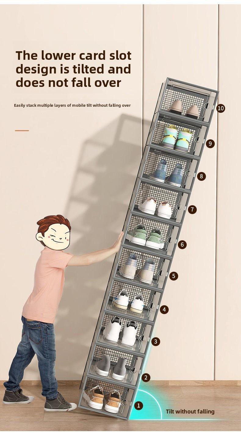 Shoe storage boxes, Shoe organizer, 6-piece sets, made of thick transparent material with lids, foldable and stackable containers allow for flexible arrangement, ideal for organizing sneakers and saving space in entryway