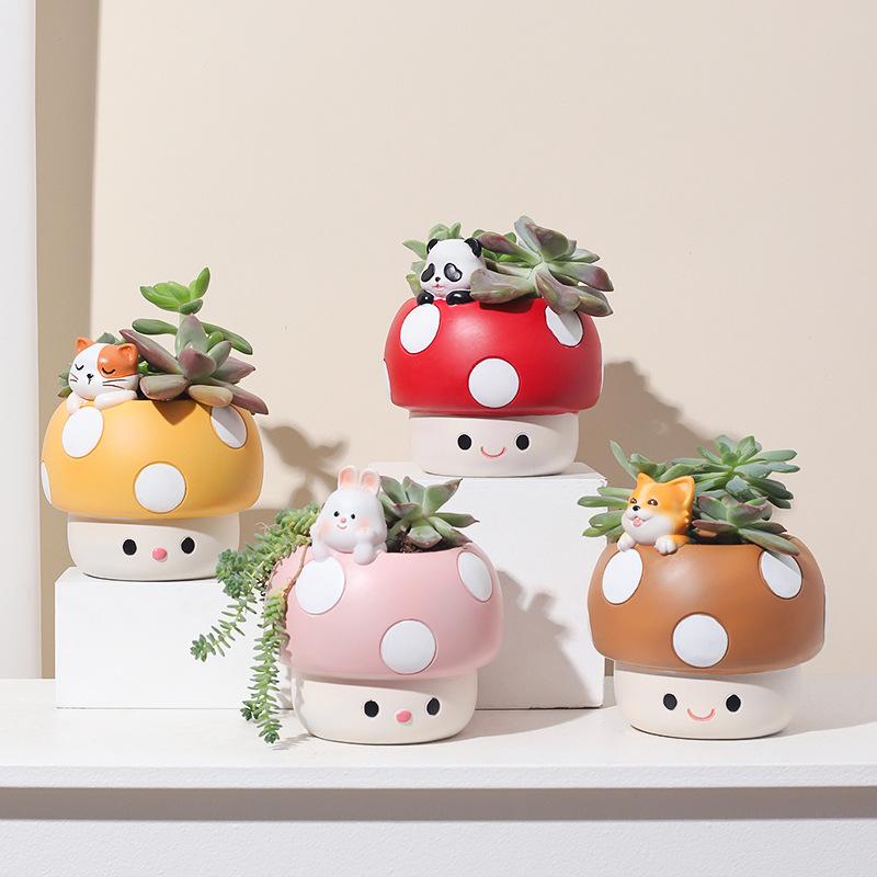 Cute Cartoon Mushroom Pen Holder, Student Desk Organizer, Multi-Functional Creative Storage Decor, Resin Succulent Plant Pot, Handmade Mini Planter, Cute Desk Accessories