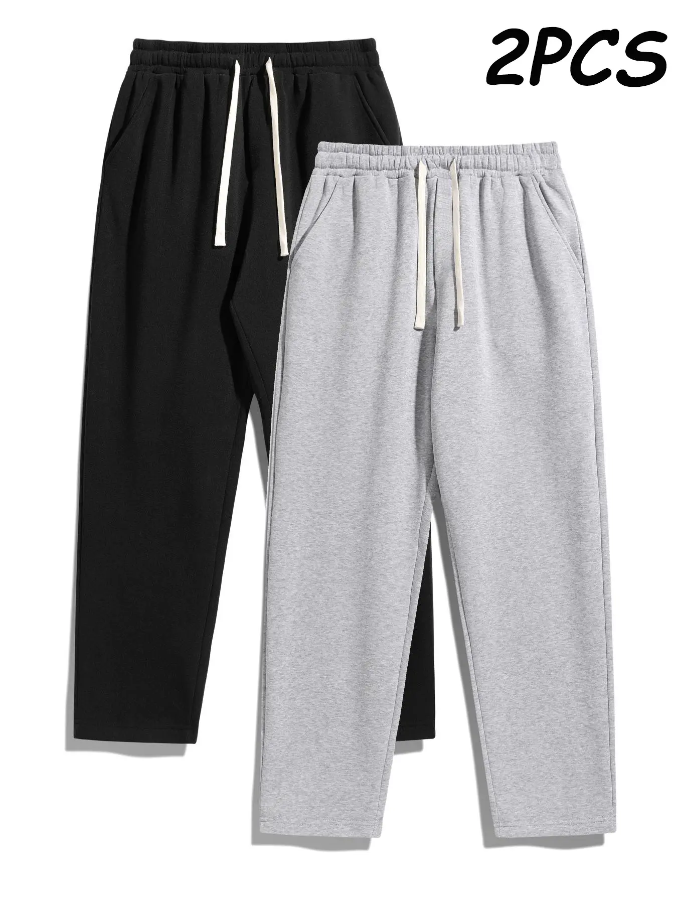 Men's Solid Thermal Lined Pants with Drawstring Waist, Comfy Cozy Regular Fit Straight Leg Trousers for Fall & Winter, Men's Bottoms for Daily Wear Thermal Menswear Fitted Clothing