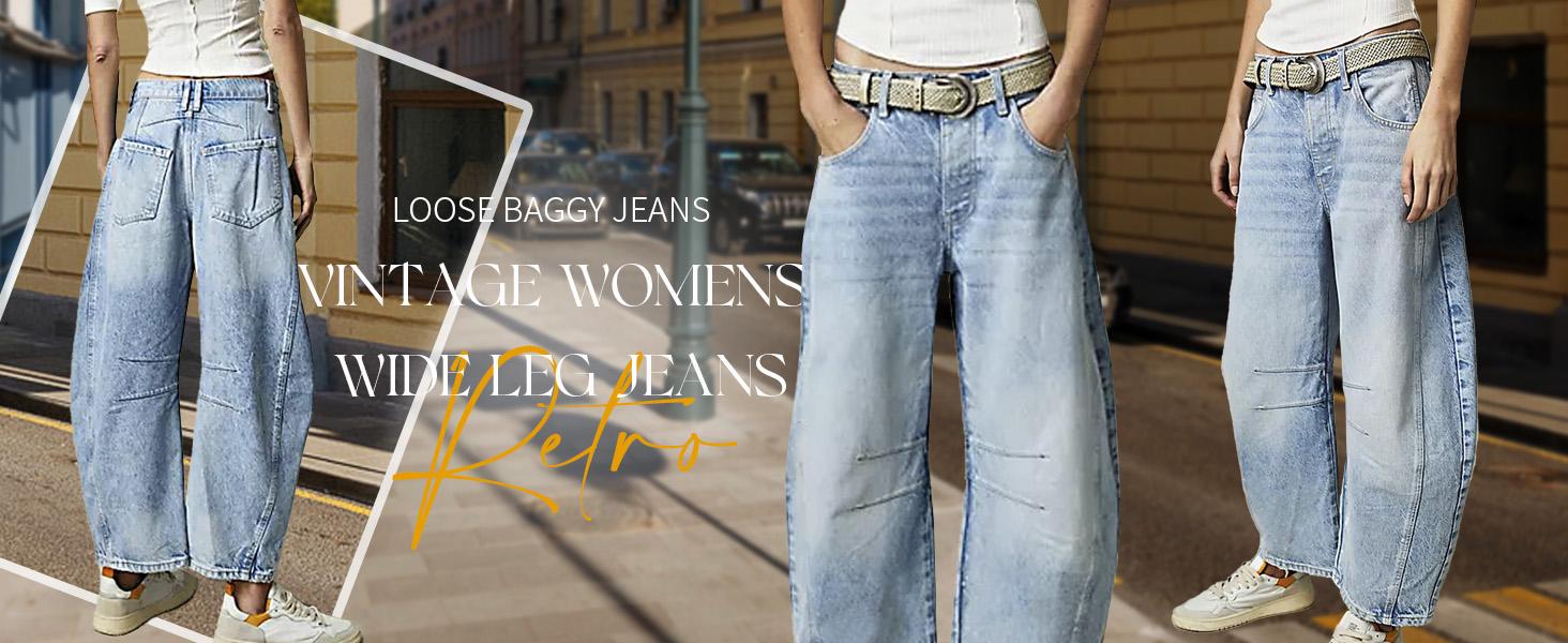 CHARTOU Women's Spring/Summer Wide Leg Loose Jeans Autumn Bucket Jeans Y2k Medium Waist Loose Jeans Pants Wideleg CHARTOU Women's Spring/Summer Wide Leg Loose Jeans Autumn Bucket Jeans Y2k Medium Waist Loose Jeans Pants Wideleg