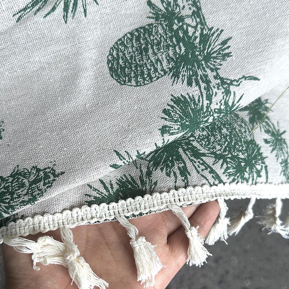 Ins Style Tassel Fringe Picnic Blanket - Vintage Green Plant-Print Camping Mat, Portable Foldable Outdoor Throw for Lake, Lawn (Sports & Outdoor Camping & Hiking Picnicware), Blankets