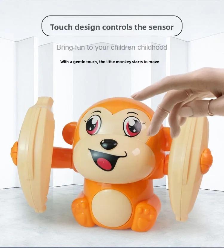 Monkey Shape Electric Rolling Stuffed Toy for Toddlers, Interactive Light & Sound Preschool Educational Puzzle Early Learning Gift