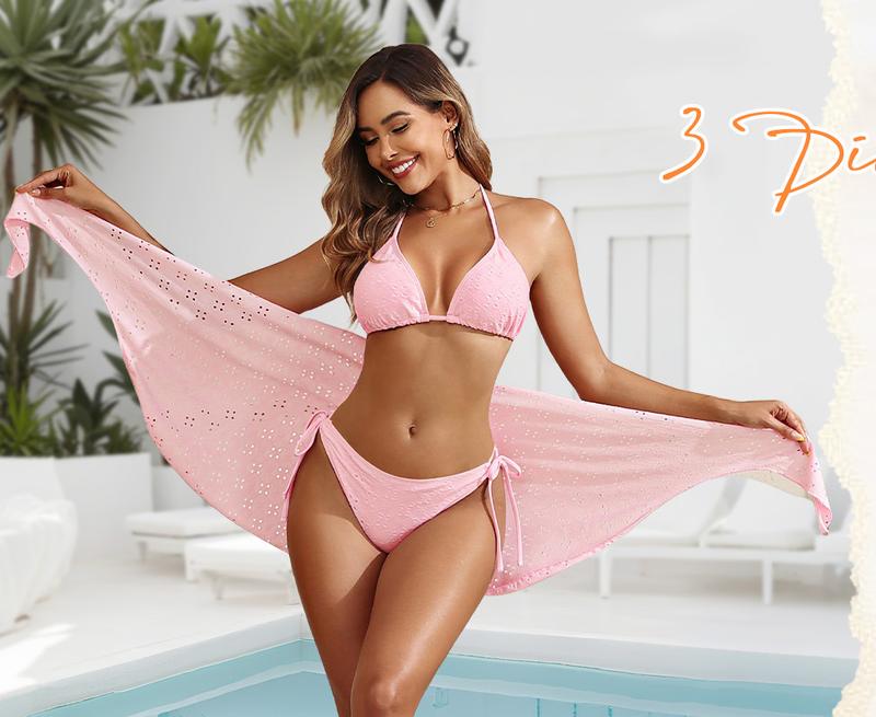 Daci Light Blue Women Three Piece Bikini Sets - Sexy String Triangle Swimsuits Halter Bathing Suits with Cover Up Daci Light Blue Women Three Piece Bikini Sets - Sexy String Triangle Swimsuits Halter Bathing Suits with Cover Up