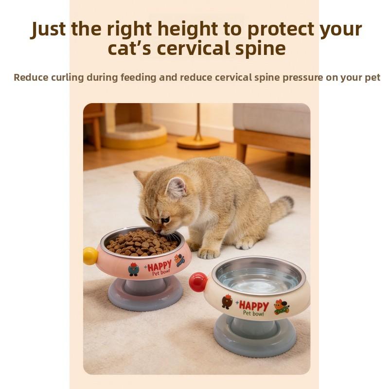 2-Pack Pet High-Booth Bowls, Stainless Steel Cat Bowl Dog Bowl Food Bowl, Cervical Protection Anti-Tip Water Bowl, Pet Supplies