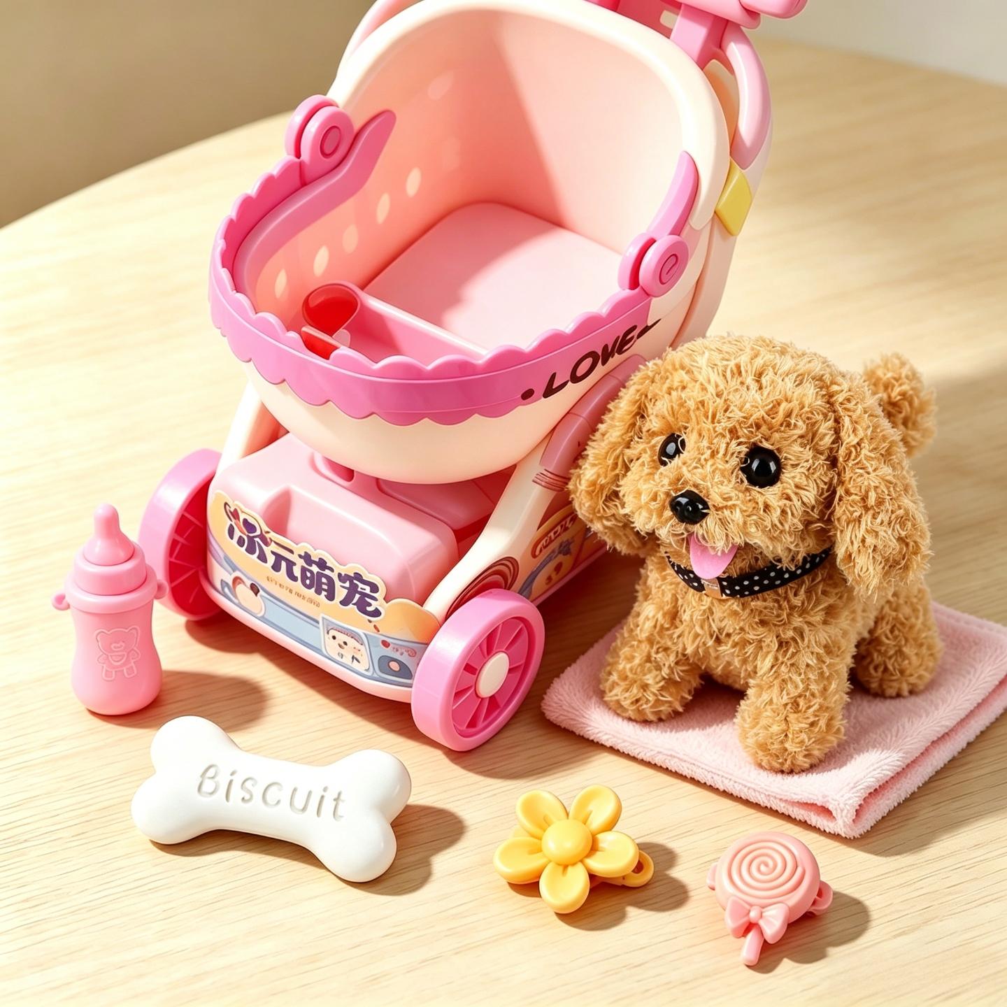 Electric Plush Dog Toy with Stroller Set Interactive Walking Barking Puppy for Kids Girls Toddlers, Soft Stuffed Pet Toy with DIY Accessories, Perfect Birthday Christmas Gift, Viral TikTok Toy for Children Pretend Play