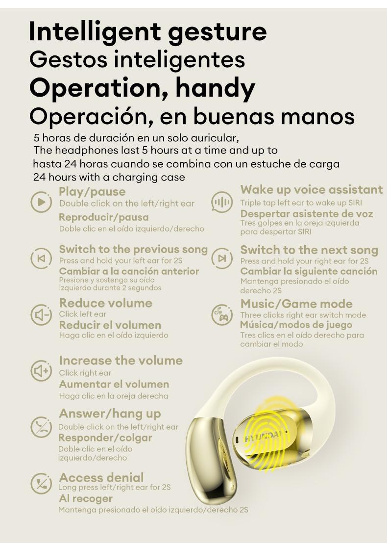 HYUNDAI Space-Y3PRO OWS High-Fidelity Robust Bass Audio Headphones, Ultra-Comfort Ergonomic Open Ear Headsets, Waterproof Sports Earbuds for Running Fitness