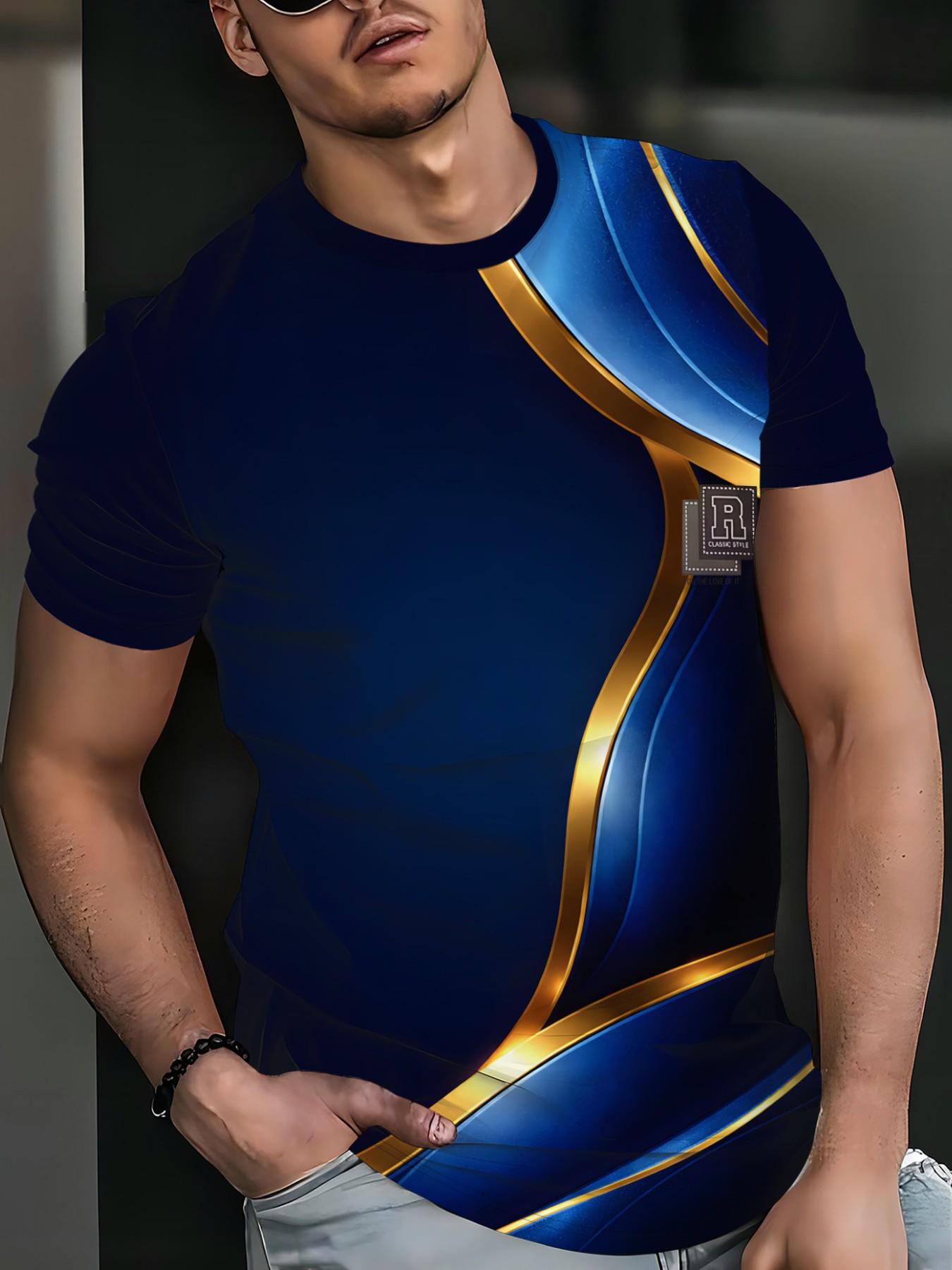 Unisex Casual Short Sleeve T-Shirt, Gradient Blue Luxury Style, Summer Streetwear, Breathable Ice Silk Material, Ideal for Daily Wear & Sports