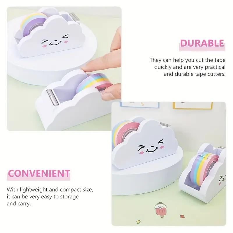 Cloud-Shaped Tape Dispenser Desktop Office Desk Tape Cutter with Rainbow Roll, Home Office School Supplies, Tape Roll Distributor