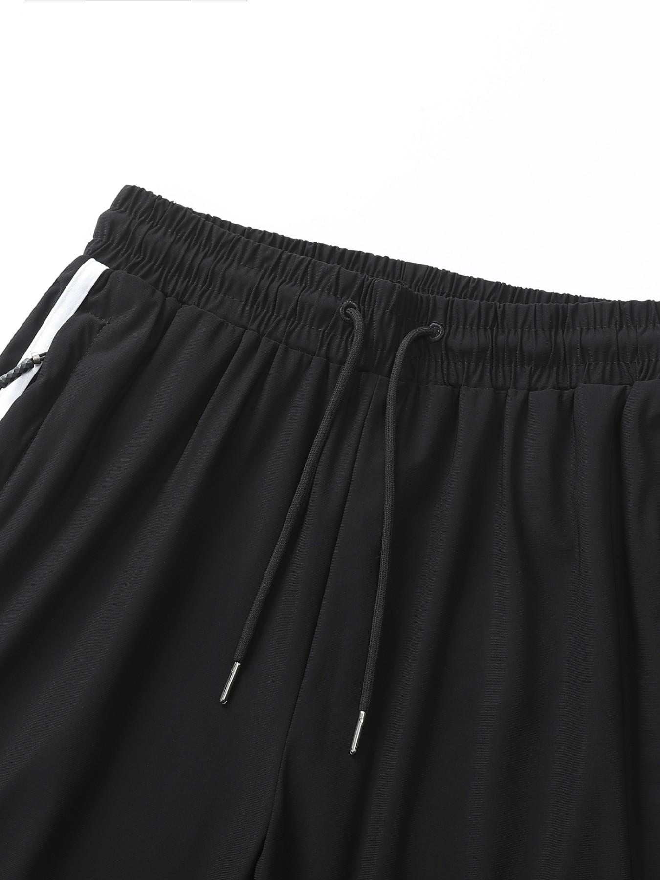 Summer Japanese Samurai Style Ice Silk Quick-Dry Sports Pants, Men's Loose Fit Striped Ankle Pants, Elastic Breathable Casual Trousers