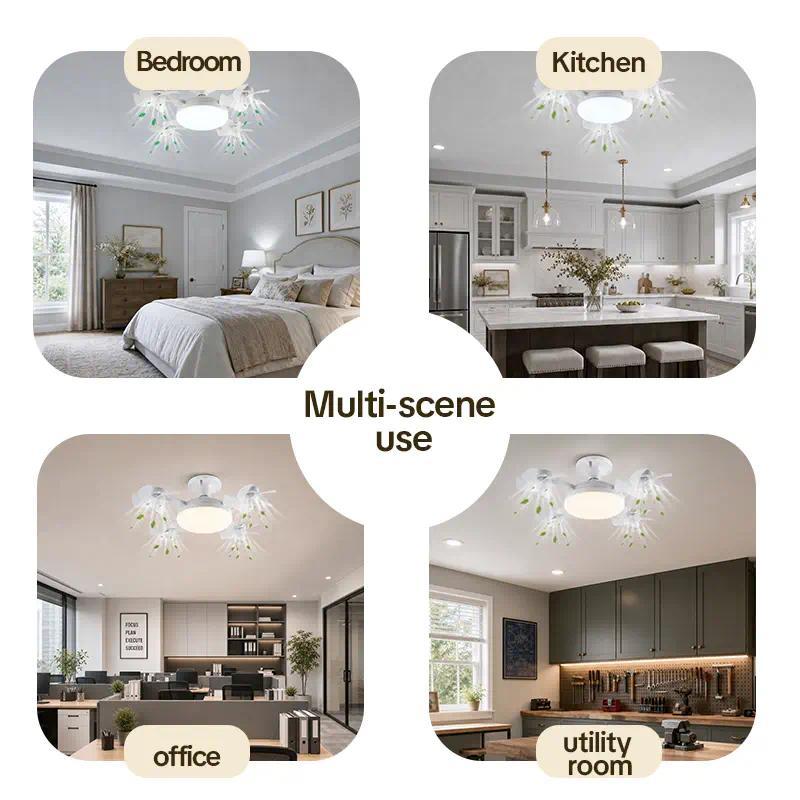 Foldable LED Ceiling Fan with Light (LED Lights) - Remote Control, E27 Socket Compatible, Adjustable Lighting & Functions, 3-Blade 50W or 4-Blade 60W, Indoor Use Household Appliance for Bedrooms