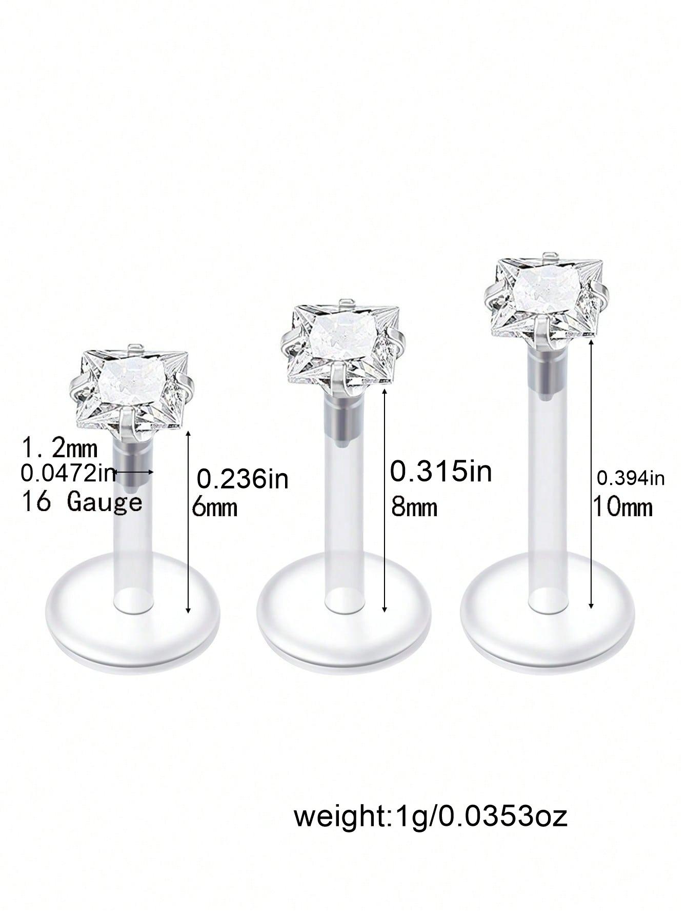 8pcs Classic Clear UV Plastic Barbell Set, 16g Lip Rings & Cartilage Earrings, Various Shapes, Transparent Studs, Daily Wear, 6mm-10mm, Body Piercings Set