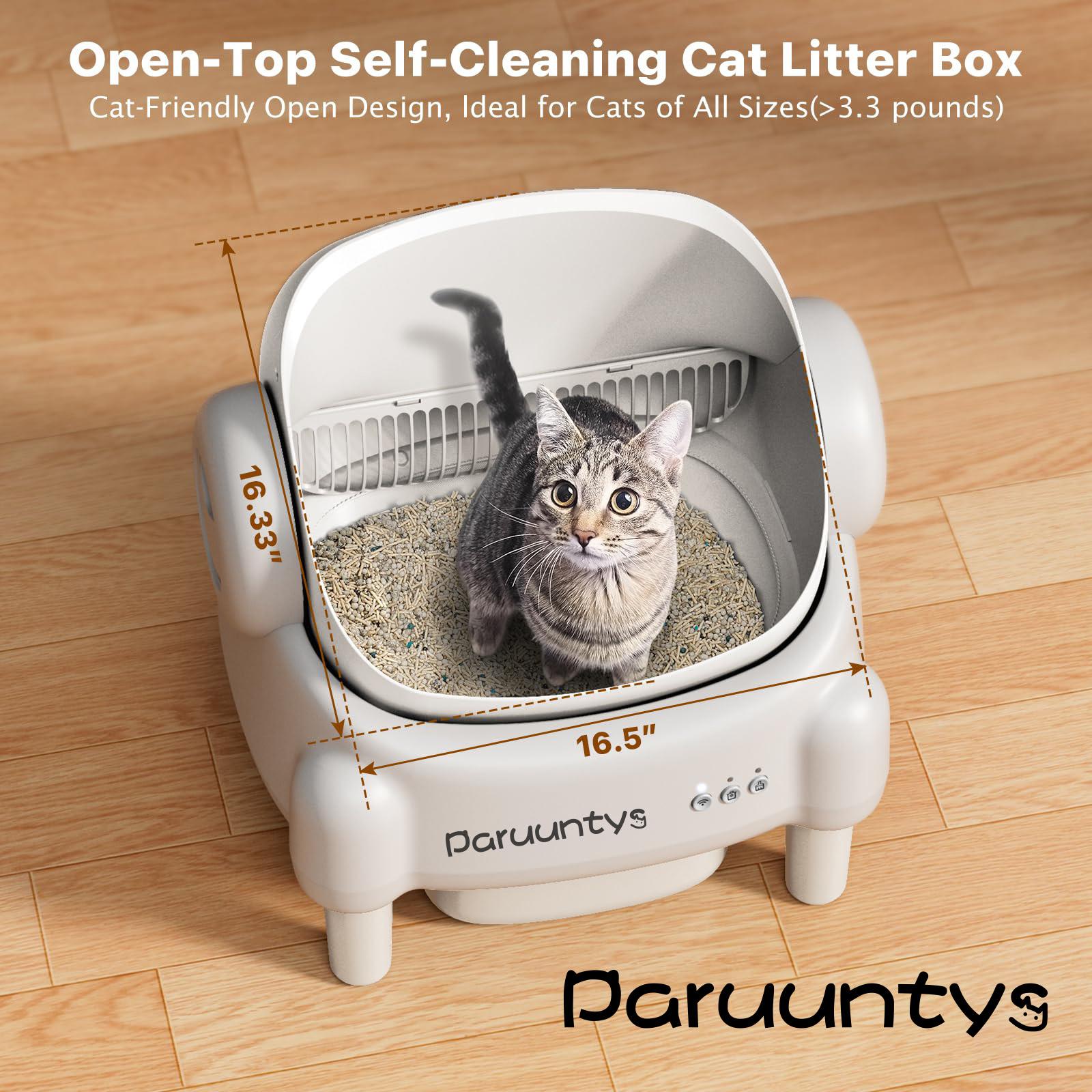 PARUUNTYS x TAYACICY Automatic Self Cleaning Litter Box Open Top with App Control for Multiple Cats 16.5"x16.5" Entrance Dual Safety Tech 10.5L Sealed Waste Bin Leak-Proof Design Cream White - Litterbox(Only supports 2.4G Wifi)