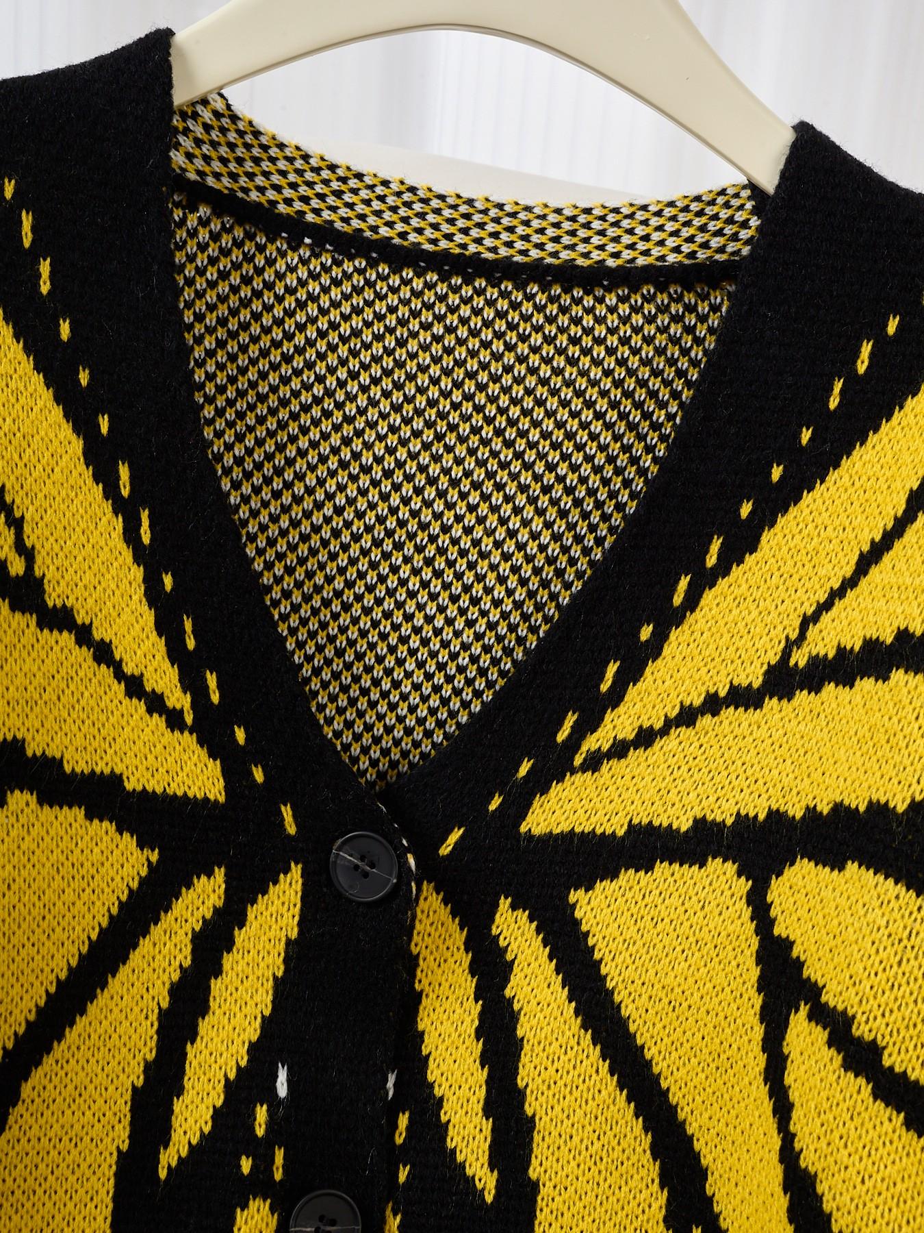 Women's Butterfly Pattern Knit Cardigan, V-Neck Button Long Sleeve Short Coat, Fall Sweater Jacket for Travel, Outdoor Picnics, Knitwear